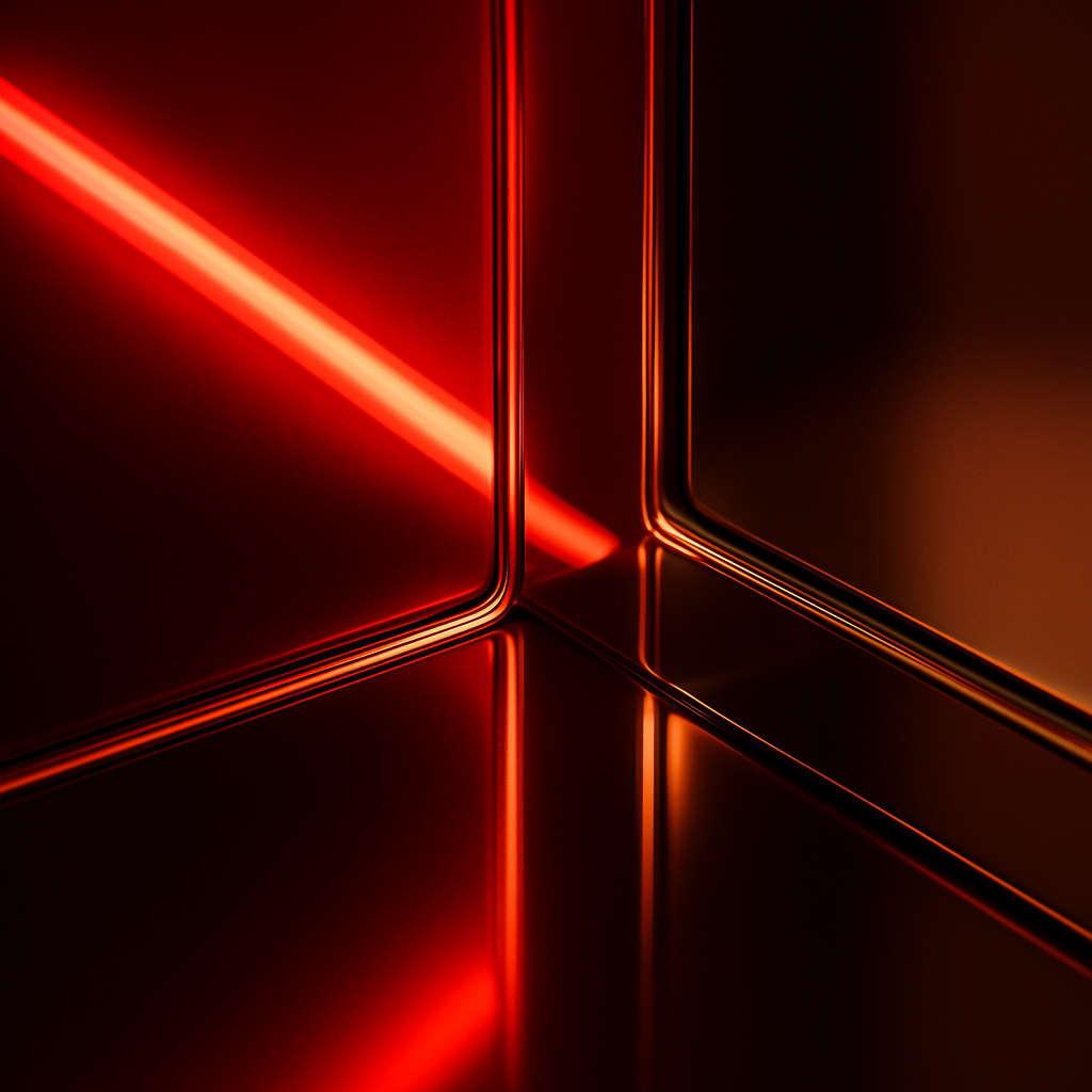 Iluminación roja de neón reflejada en espejos creando una atmósfera glamorosa